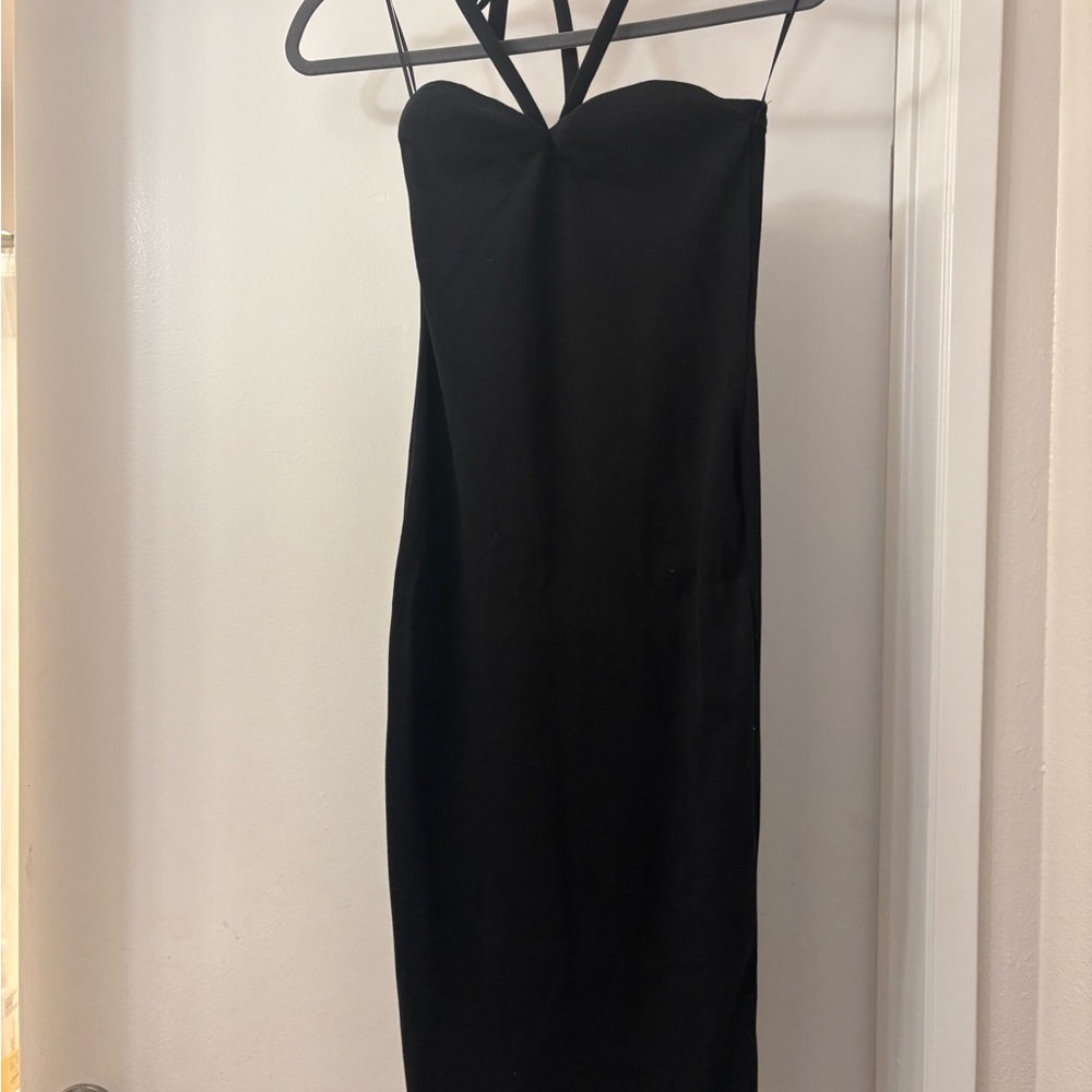 Zara Ribbed Stretch Elegant Black Strapless Dress